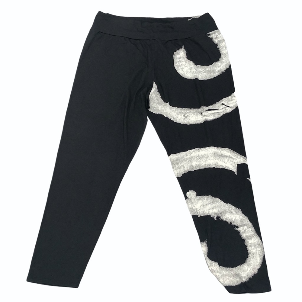 LUNDSTROM BLACK WITH CREAM GRAPHIC DESIGN CROPPED VISCOSE LEGGINGS